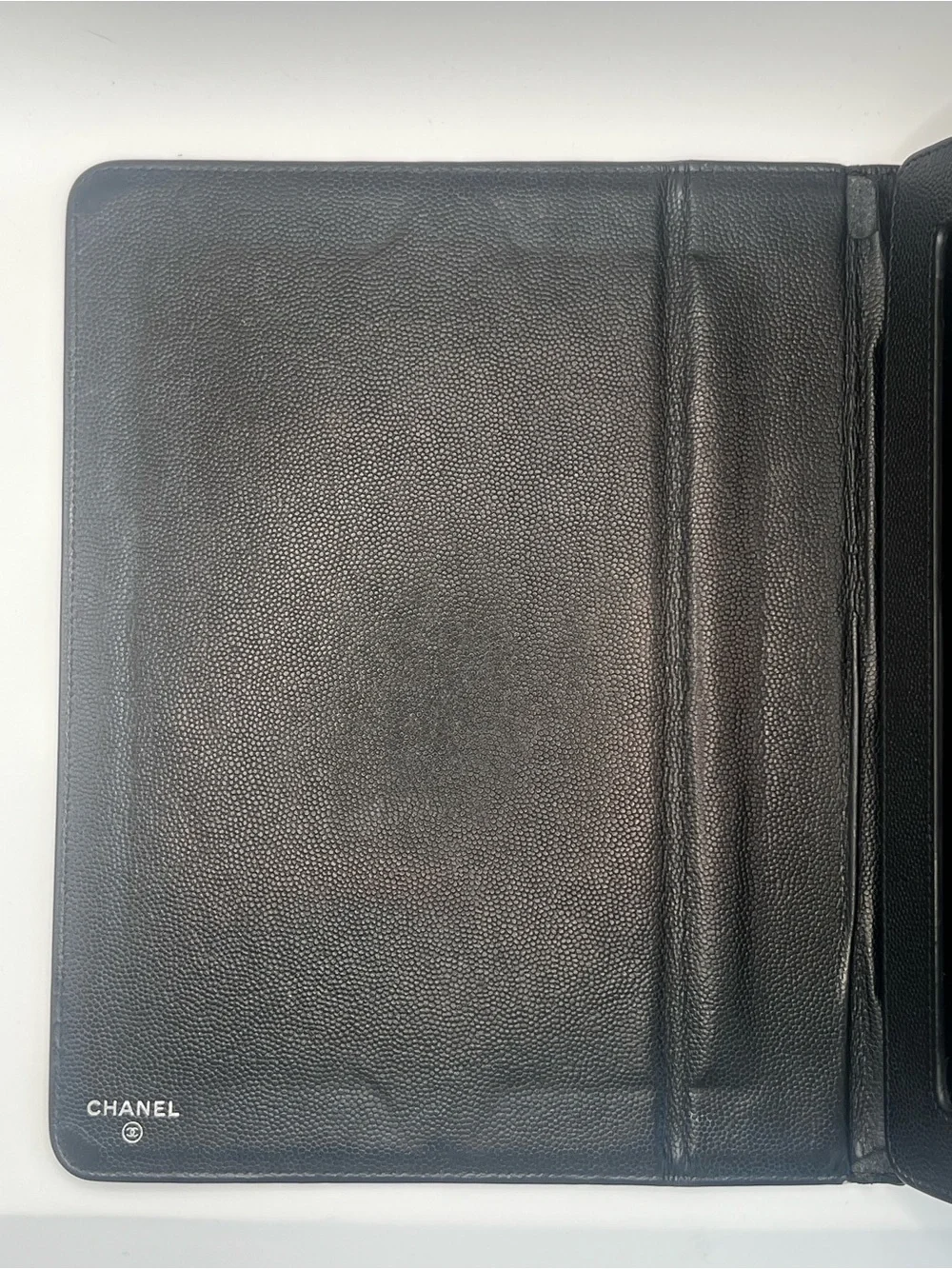 **Rare** CHANEL Black Caviar Leather iPad Tablet Case Holder w/ Folding Stand CC